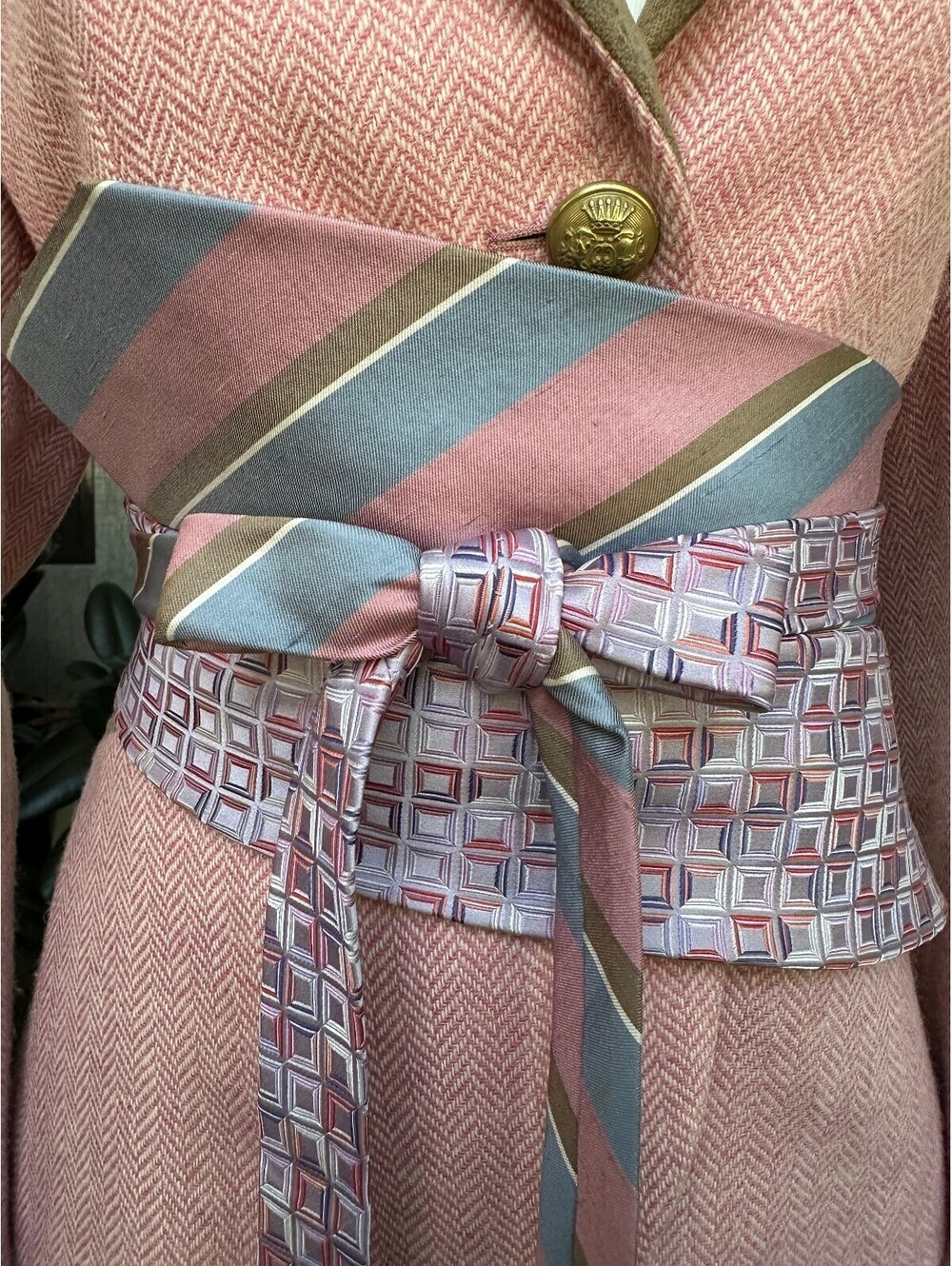 Pink & Blue Upcycled Silk Obi Belt | Corset Style | OOAK | OS